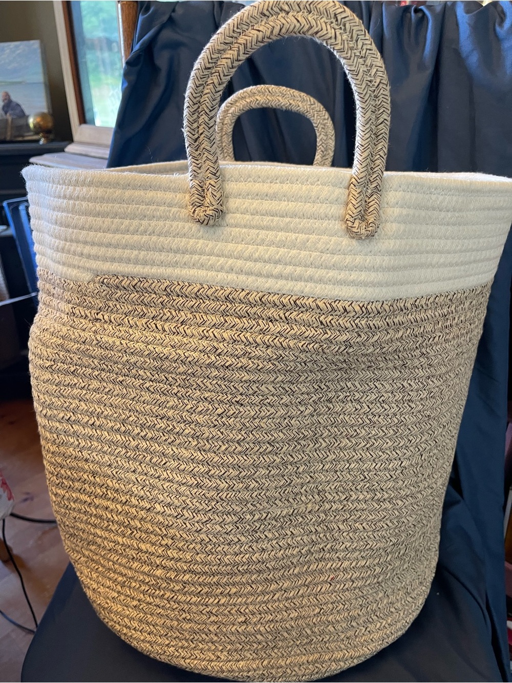 Two-Tone Cotton Rope Woven Storage Basket - Terracotta